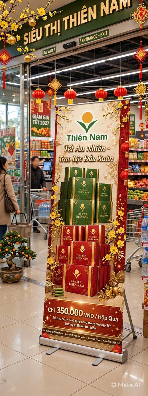 Banner Trà Thiên Nam tại siêu thị