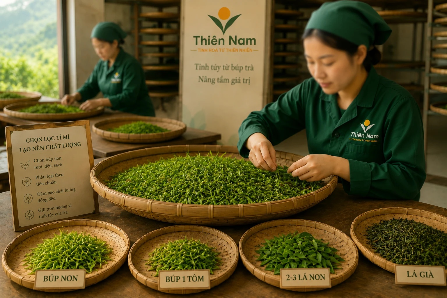 Cách Thiên Nam tuyển chọn trà đã sơ chế